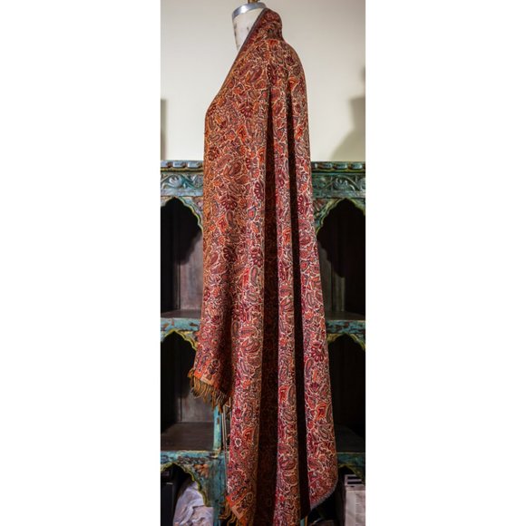 Floral Woven Wool Shawl with Fringes - 42" x 77" - Picture 6 of 9